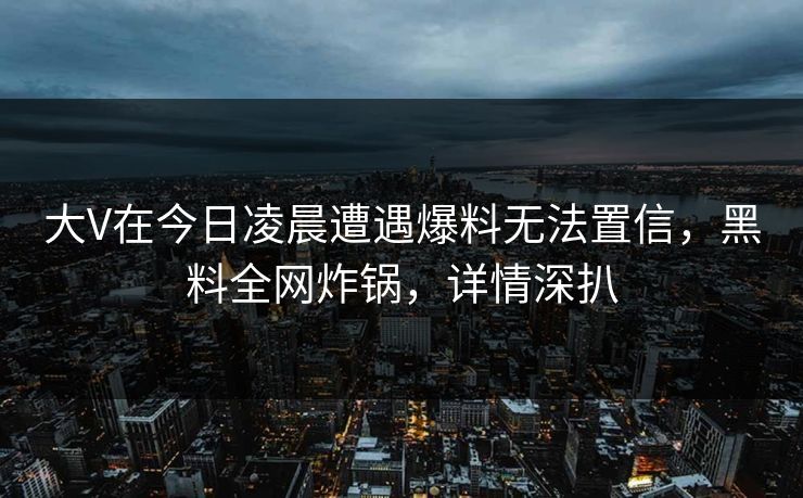 大V在今日凌晨遭遇爆料无法置信，黑料全网炸锅，详情深扒